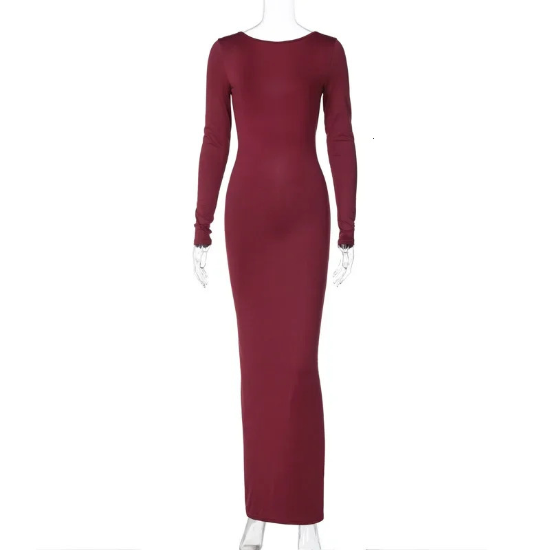 Autumn Winter Sexy Backless Bodycon Ruched Evening Party Maxi Long Dress Outfit for Women Long Sleeve Black Club Dresses Vestido 250219