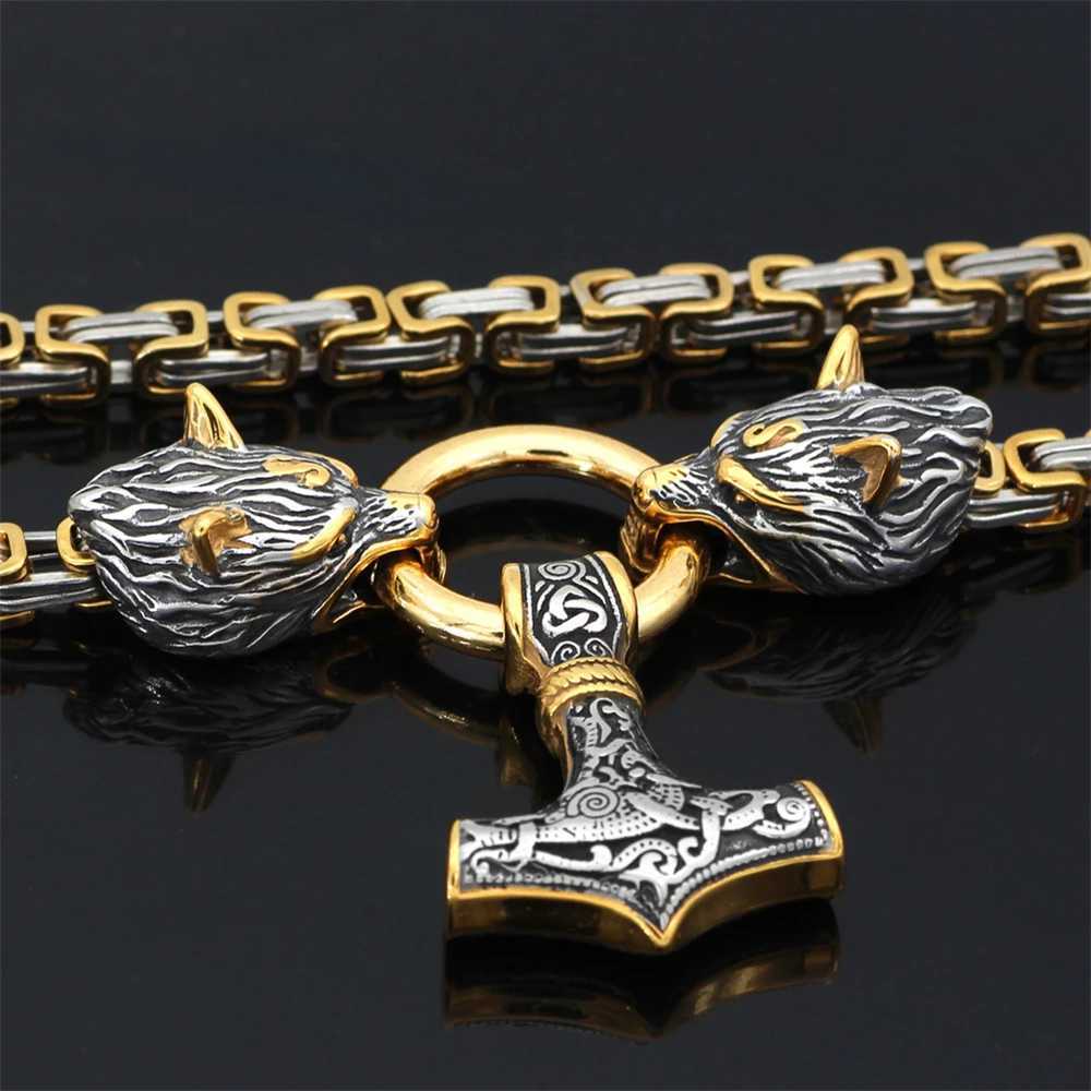 Nordic Celtic Wolf Mens Necklace Viking Wolf Head Stainl Steel Pendant scandinavian Rune Accories norse Amulet JewelryXJ250219