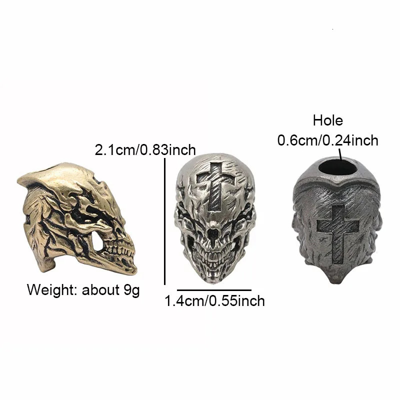 Cross Skull Head Brass Knife Bead EDC DIY Umbrella Rope Weaving Bracelet Pendant Accessories Outdoor Tool Hanger 250213
