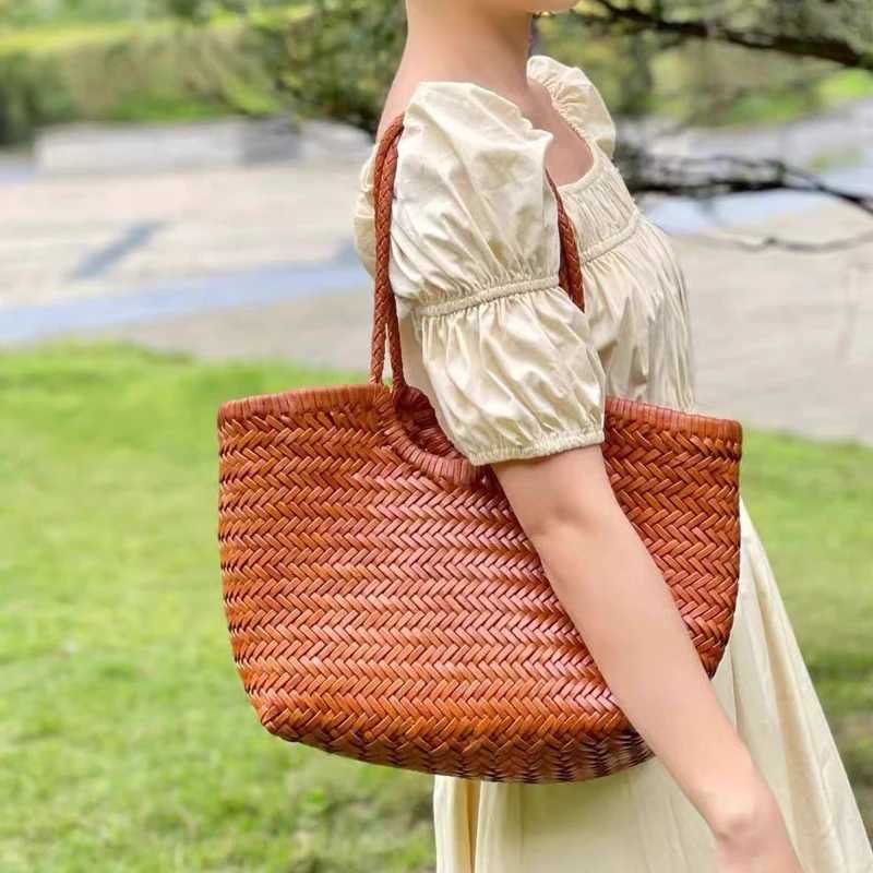 Genuine Leather Handwoven Tote Bags For Women Luxury Designer Handbag Purse 2024 New In Cowhide Braid With Inner Pocket Shoulder Z250219