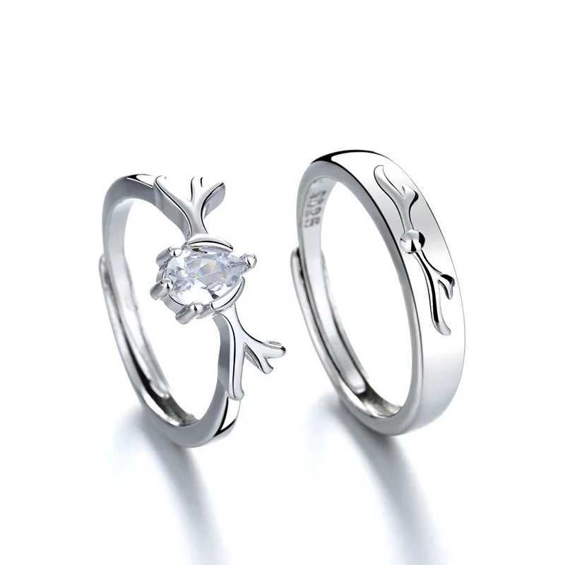 Crystal Elk Antlers Adjustable Rings Deer Horn Zircon rs Couples Rings For Wen Men Engagement Wedding Jewelry Gifts X250220