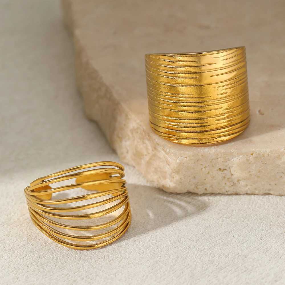 Stainless Steel Rings Minimalist Hollow Line Texture Adjustable Opening Ring For Wen Jewelry Non-fading High-quality Gifts New X250220