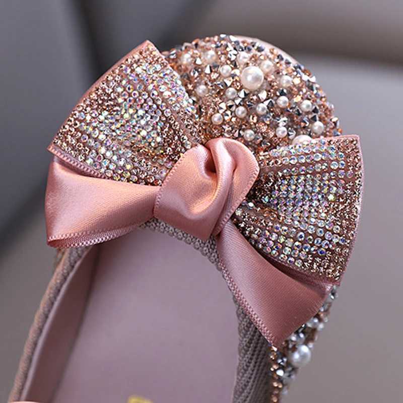 Girls Bow Princess Shoes Childrens Fashion Rhinestone Leather Kids Shoe Baby Girls Performance Shoes Party Shoes X250220
