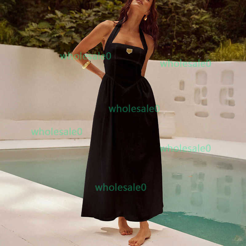 Casual Dress designer Spring/Summer Solid color high waist sleeveless halter dress Leisure Vacation Style square neck sexy Big Swing dress Women's Wear O038