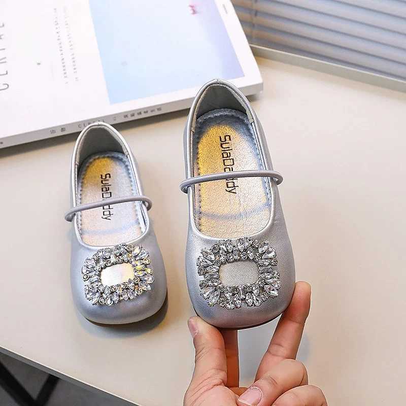 Girls Princess Leather Shoes Luxury Rhinestone Kids Ballet Shoes Fashion Shallow Non-slip Childrens Flats for Party Wedding X250220