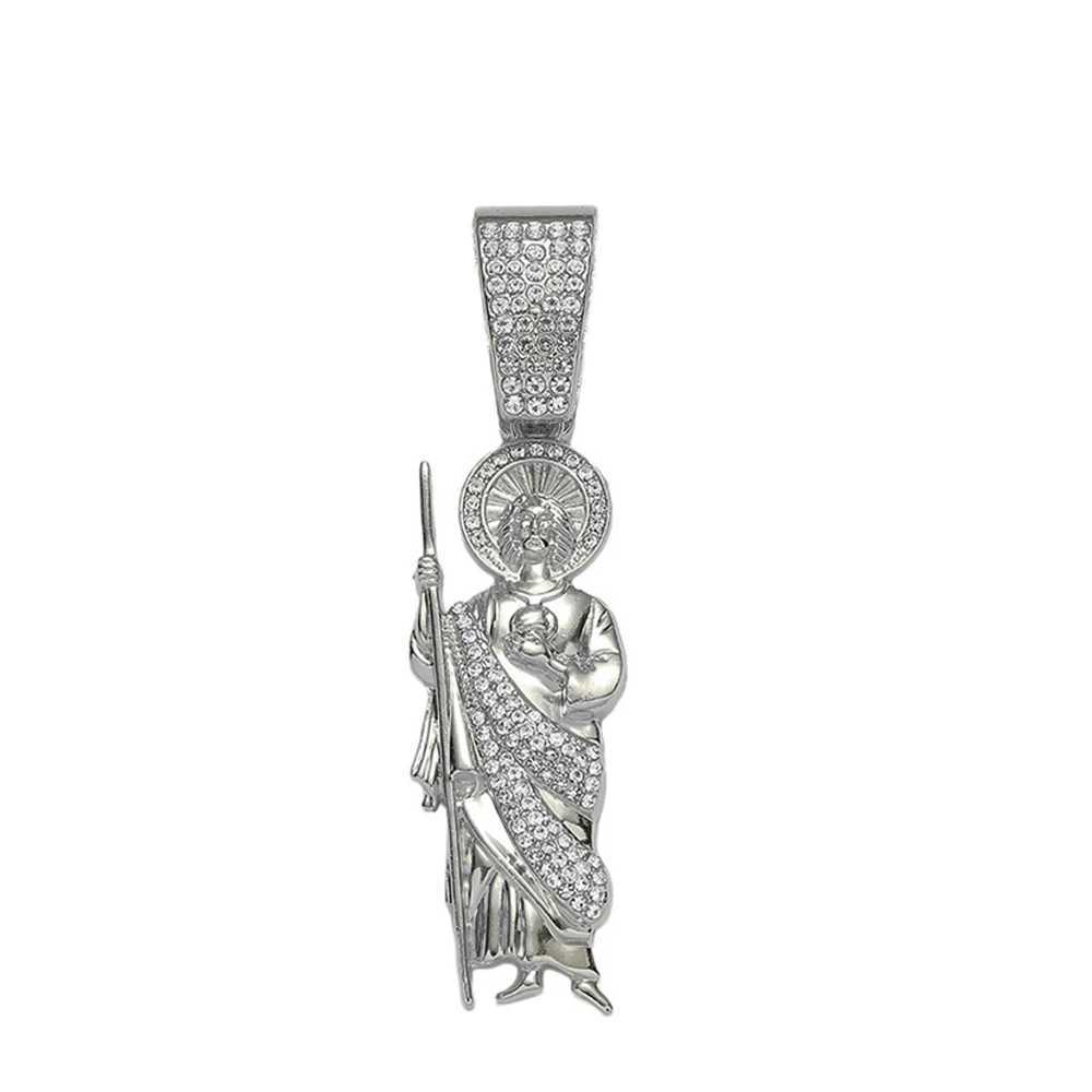 Hip Hop Men Bling d Out Crystal Miami Cuban Link Necklace For Women San Judas 13mm Cuban Chain Religious Jewelry Pendant GiftXJ250219
