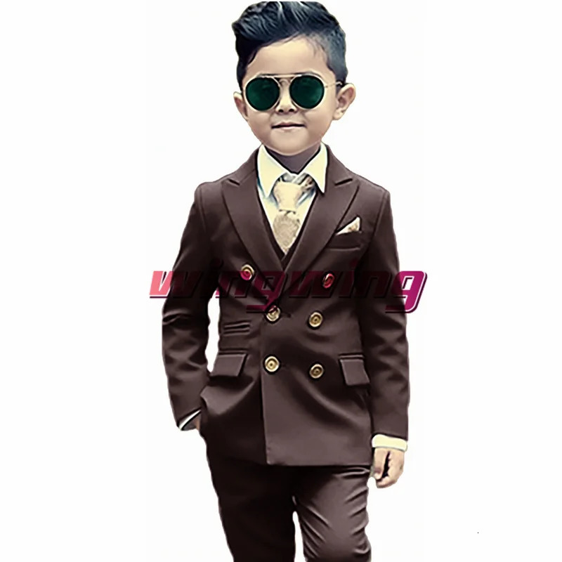 Green Boys Suit Wedding Two Piece Double Breasted Jacket Pants Fashion Gold Button Clothes Kids Blazer 250219