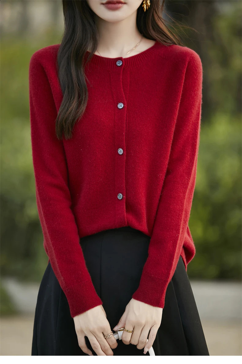 Basics Autumn Winter Women Sweater Sales Merino Wool Knitwear Fashion Solid Cardigan Classic Long Sleeve Clothing Tops 250220
