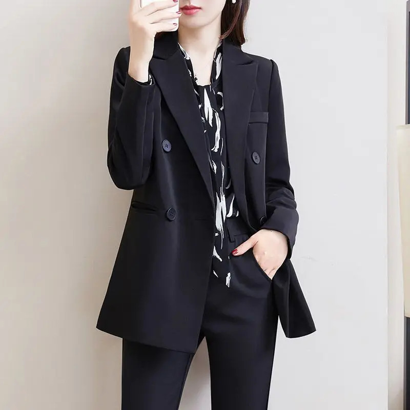 Spring Autumn Women British Style Leisure Solid Color Black Blazer Jacket Female Korean Loose Fit Fashion Suit Coat 250213