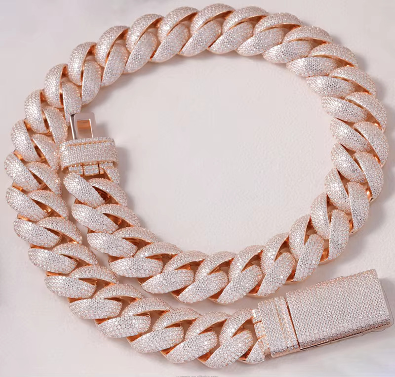 Heavy Custom Pink 22mm Gold Plated D Color VVS Moissanite Iced Out Dia Cuban k Bracelet Necklace for Men