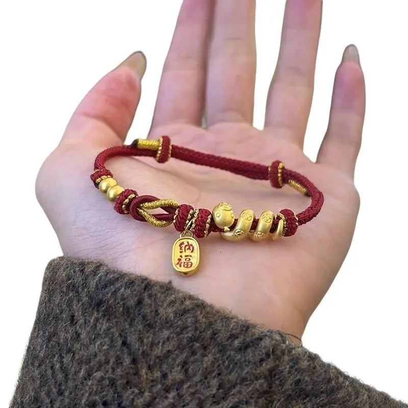 Year of the Snake Red Rope Bracelet Gold Lucky Nafu Roll Snake Hand Rope Womens Retro Full Match Twelve Zodiac Snakes 250220