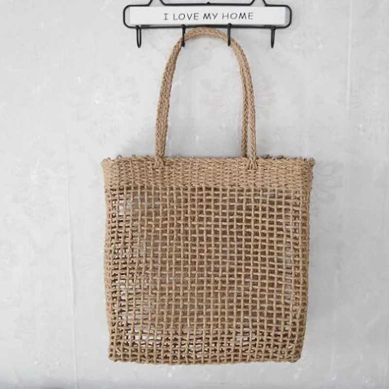 Fashionable rectangular womens handbag mobile phone bag womens straw bag womens handbag holiday womens hollow shoulder bag beach bag Z250219