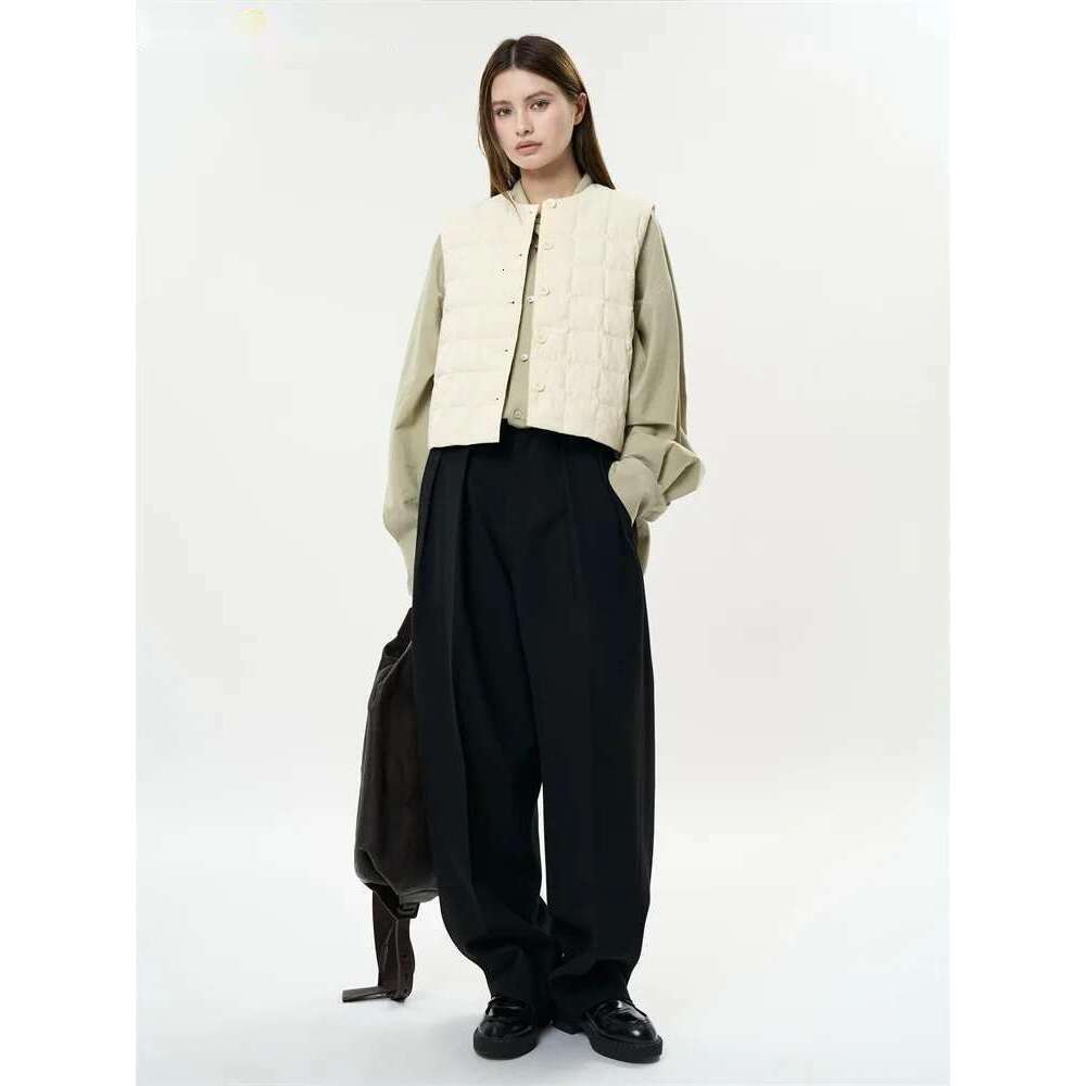 Hanorange 2025 Spring Art Designer Waffle Down Vest Women Casual Single Breasted Short Sleeveless Jacket White/Brown