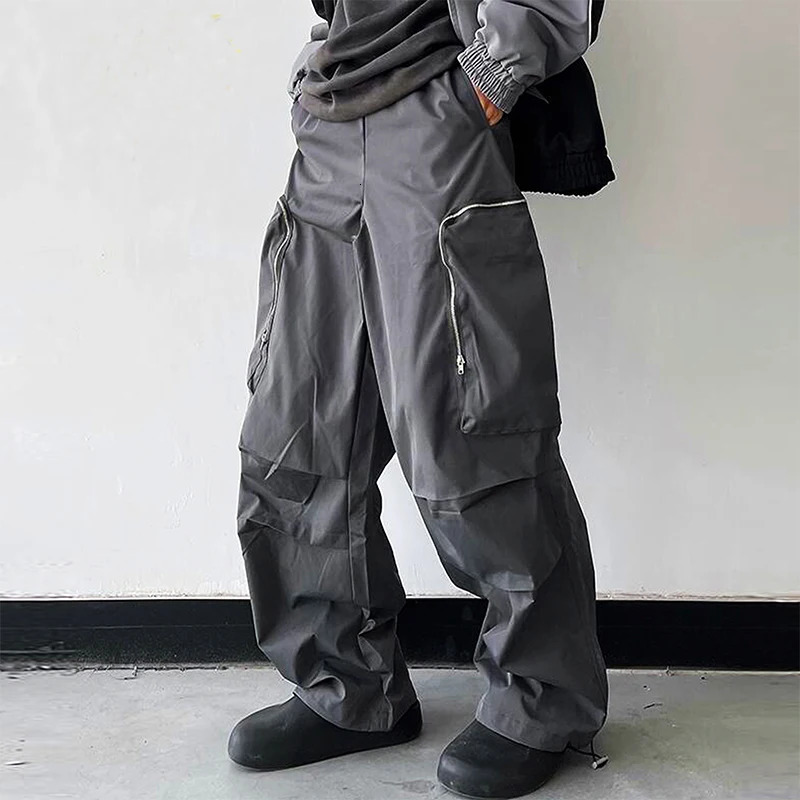 Black Baggy Cargo Pants Fashion Harajuku Straight Trousers Mens Y2K Vintage Baggy Casual Pocket Streetwear Hip Hop Korean Style 250218