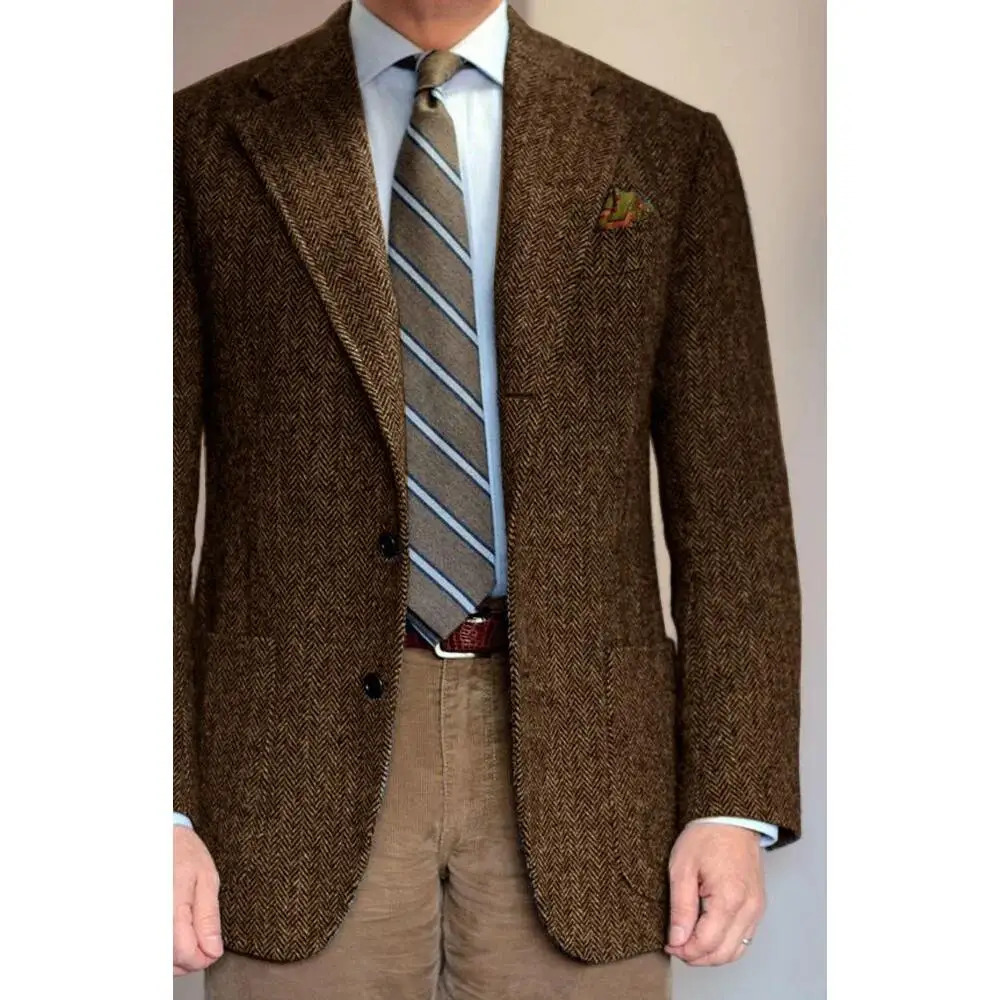 Mens set gray jacket ballroom grooms tailcoat herringbone wool tweed single chest formal business jacket for weddings outerwear only 250220