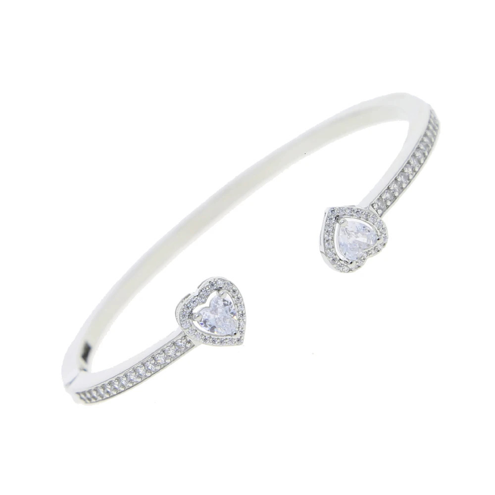 Iced Out Bling Opened Heart Charm Bracelet Gold Silver Color CZ Hearts Bangle For Women y Jewelry 250213