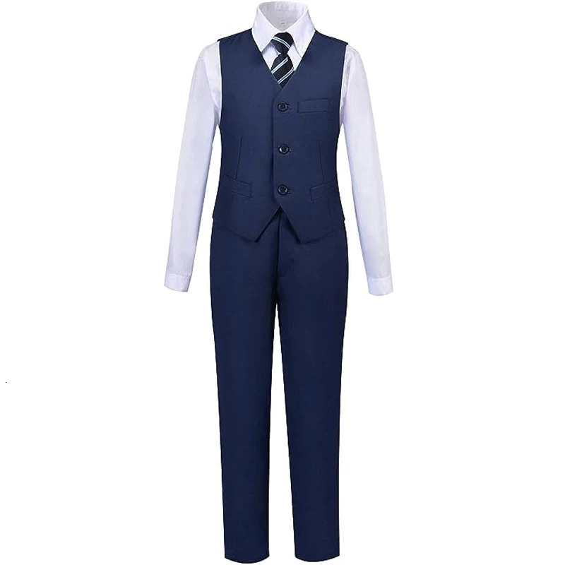Boys Black Navy Suits Slim Fit Dress Clothes Ring Bearer Outfit Children Wedding Party Performance Costume Kids Blazer Pants 250219