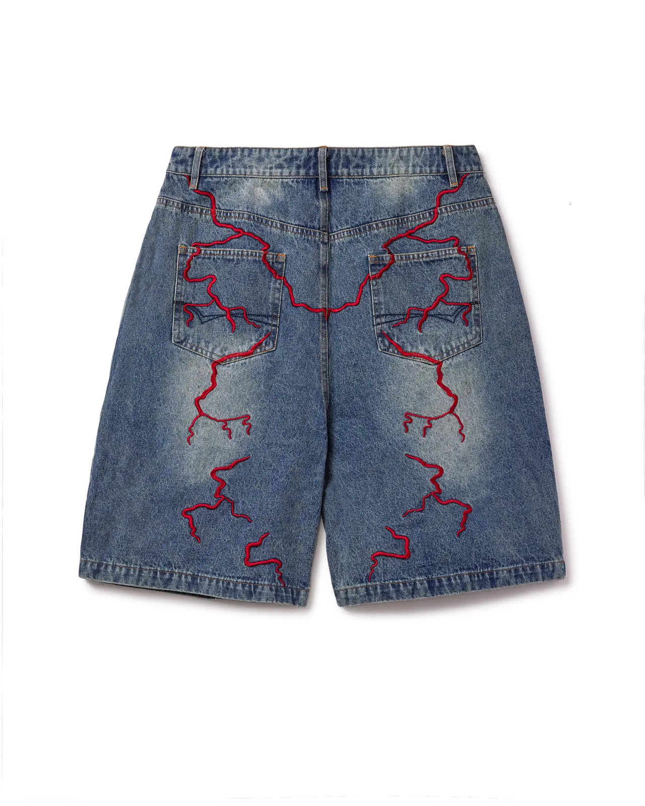 Hip Hop Retro Y2k Black and blue graffiti Jeans Cartoon Graphic Streetwear Denim Shorts Baggy Harajuku Gym Shorts Men 250214