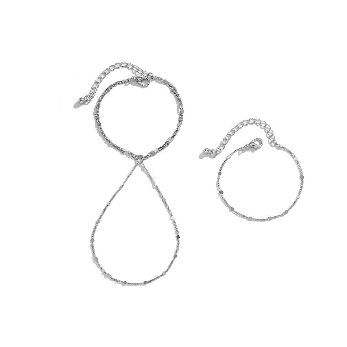 Charm Bracelets Multi layer sequin thin chain finger bracelet set with simple metal and cool style for women H25220 1 JPCX