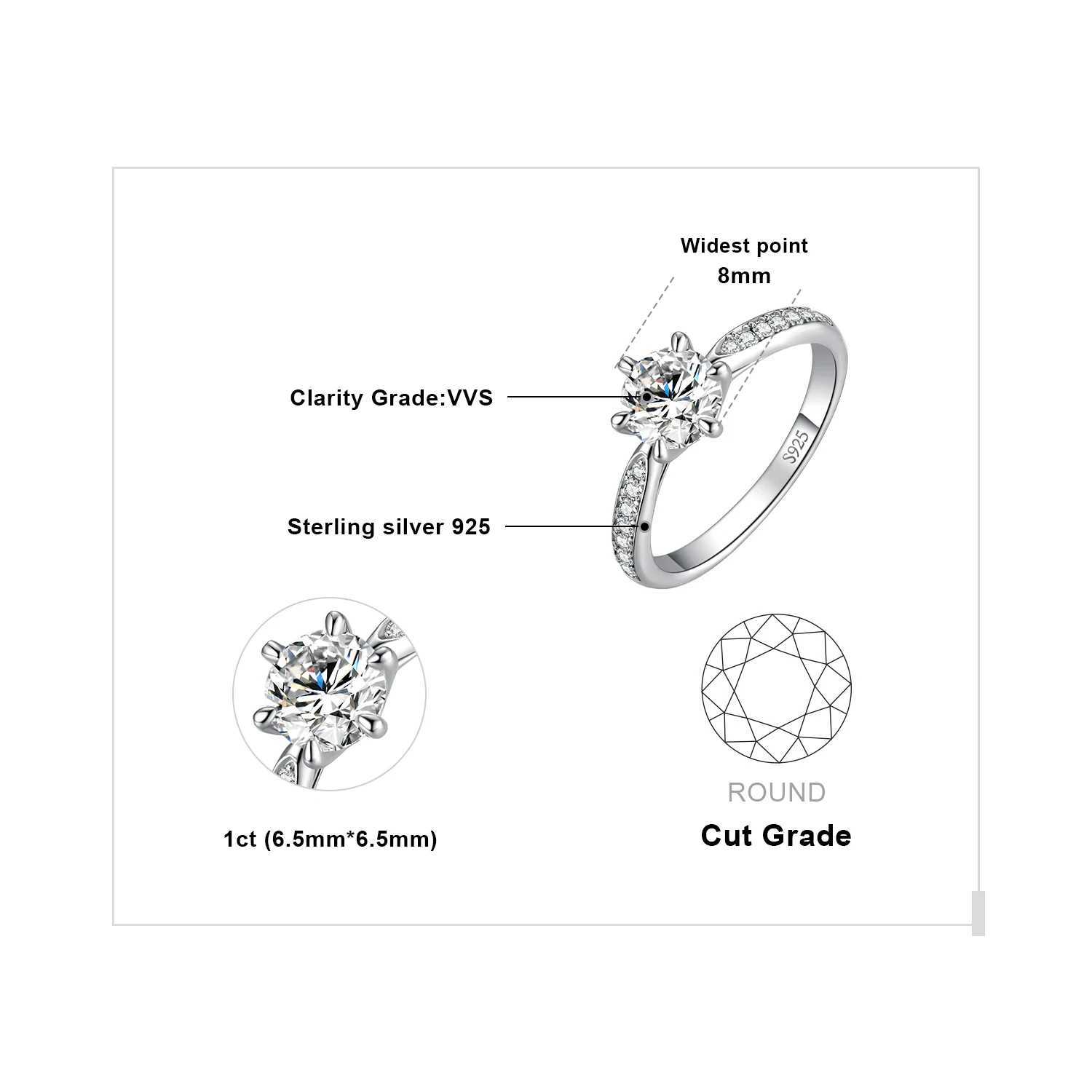 JewelryPalace 5A CZ Solitaire Classic Design 925 Sterling Silver Wedding Engagement Ring for Wan Anniversary Gift Fine Jewelry X250220