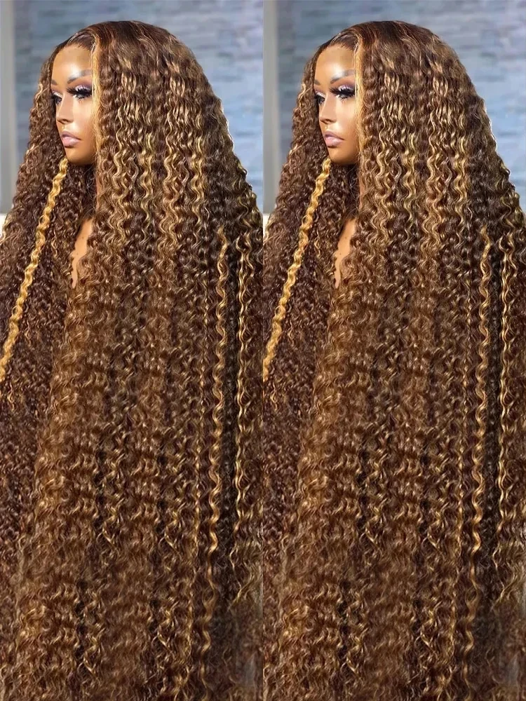 4/27 Malaysian Highlight Ombre Deep Wave HD Lace Front Wigs 250 Density Curly 30 40 Inch Brown 13x6 Lace Frontal Human Hair Wig Water Wave