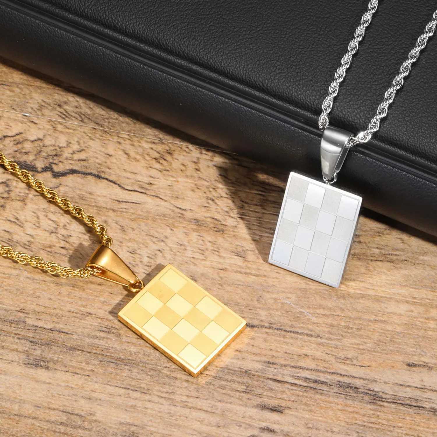 Chboard Square Pendant Necklaces for Men BoysGold Plated Stainl Steel NecklacesTren Jewelry GiftsXJ250219