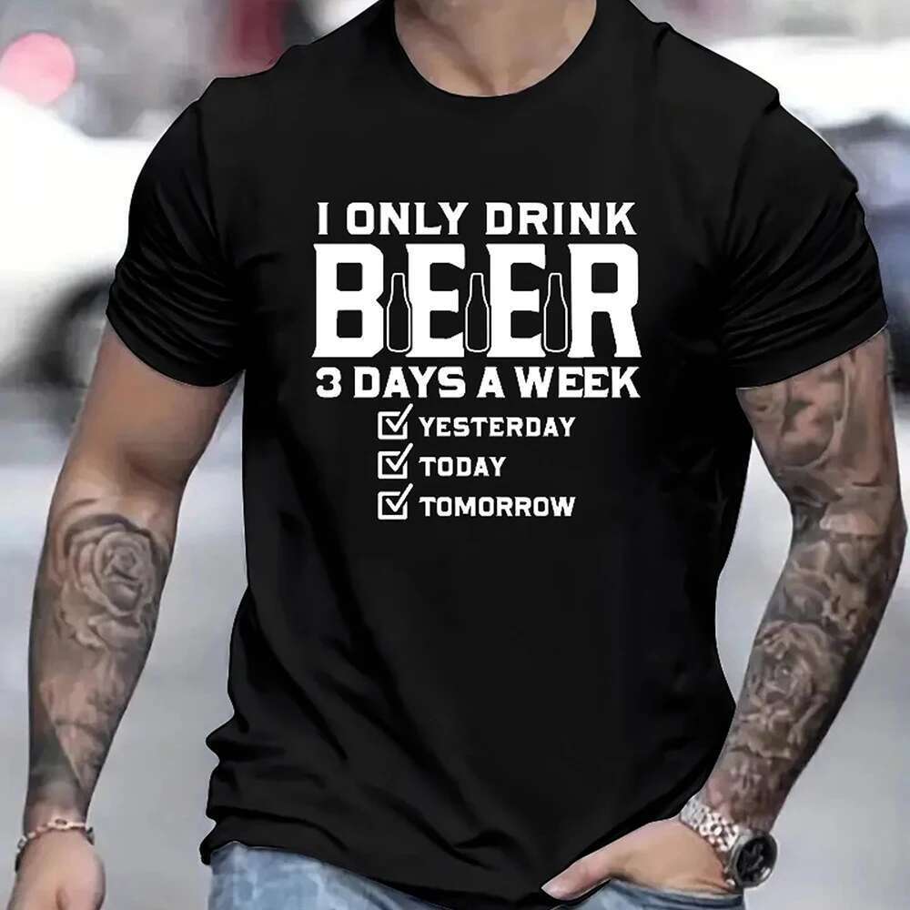 Ropa de camiseta divertida 2024 informal para hombre, Ropa de manga corta con estampado de letras de cerveza