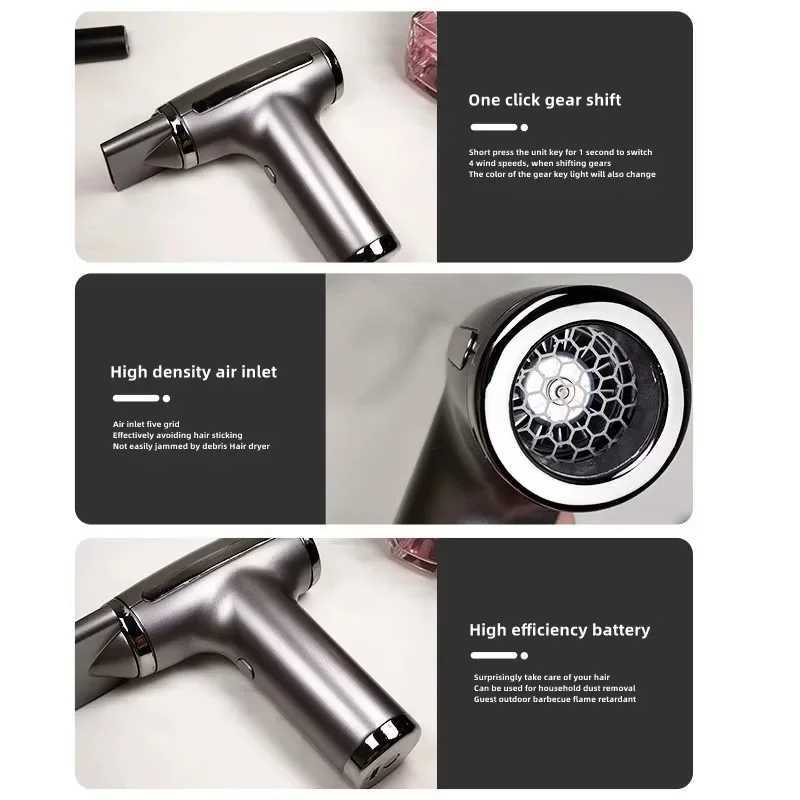 Portable 4 in Wireless Hair Dryerl USB Rechargeable Only Cold Wind Blow Dryer Electric Air Duster Blower Travel W250220