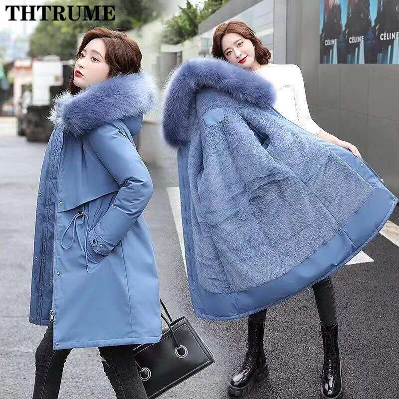 Autumn Winter Thick Er Hooded Parka Jackets Fashion Women Long Sleeve Fur Collar Wool Zipper Coats Tops Casual New Parkas