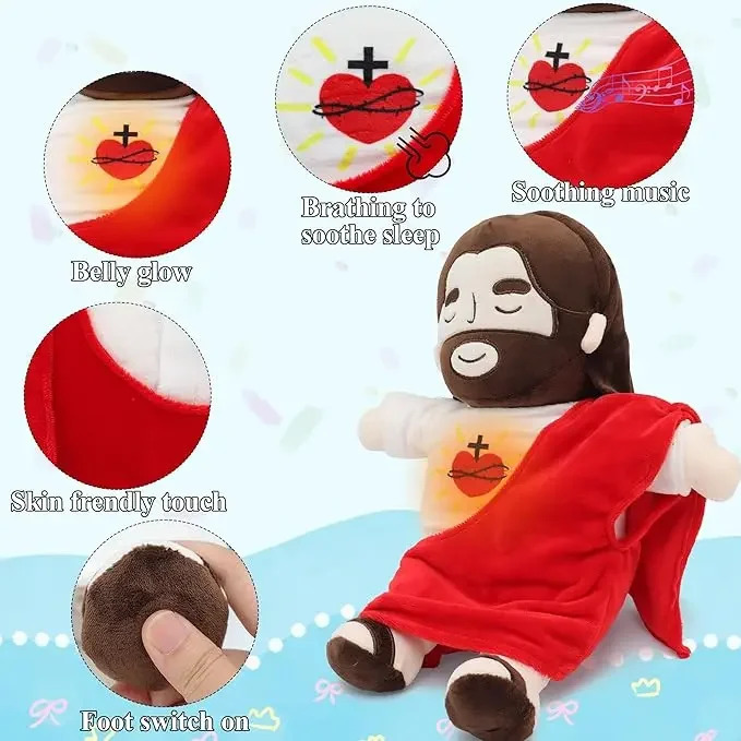 40CM Breathing Jesus Soothe Plush Toy for Kids Soft Soothing Jesus Plushies Comforting Jesus Heart Toy Easter Christmas Gifts 250220