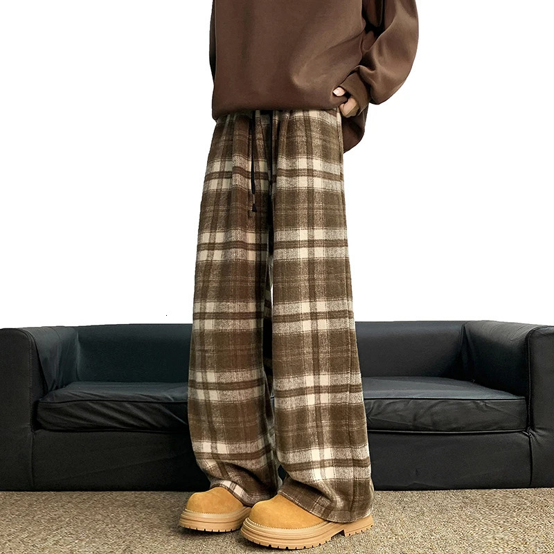Fashion Plaid Pants Baggy Elastic Waist Hip Hop Loose Trousers Korean Streetwear Wide-legged Pants Unisex Casual Trousers 250220