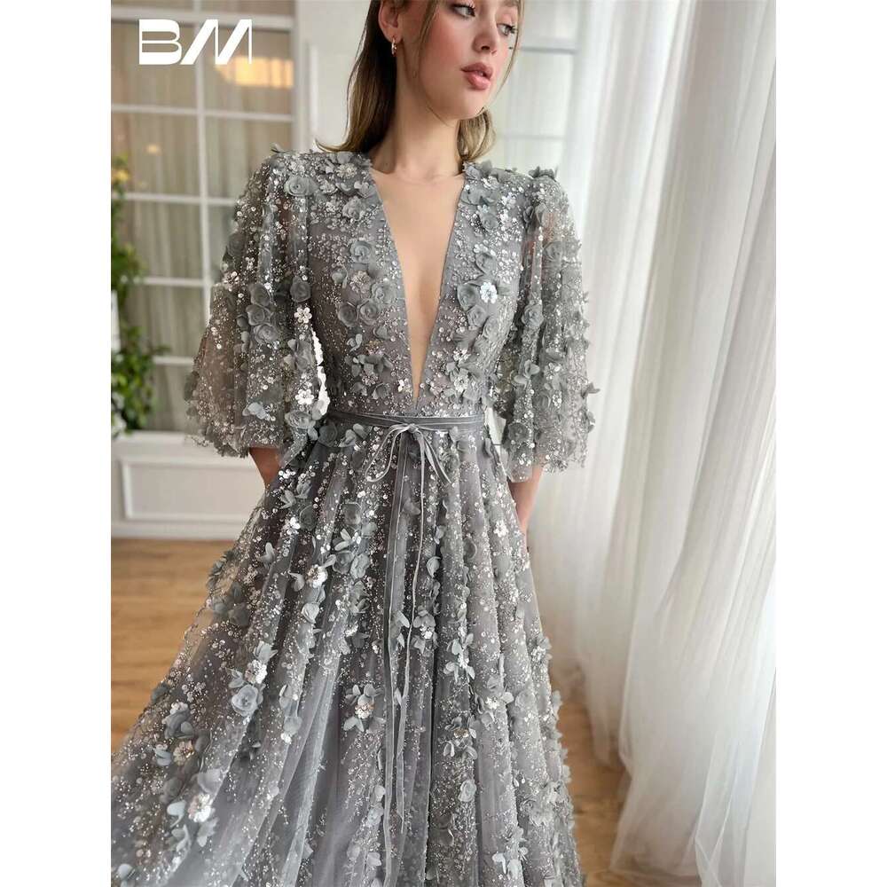 Bright Half Sleeve Sequins 3d Pastrol Ball Gown R A Ha Tail Romantic Party Dress Custom prom