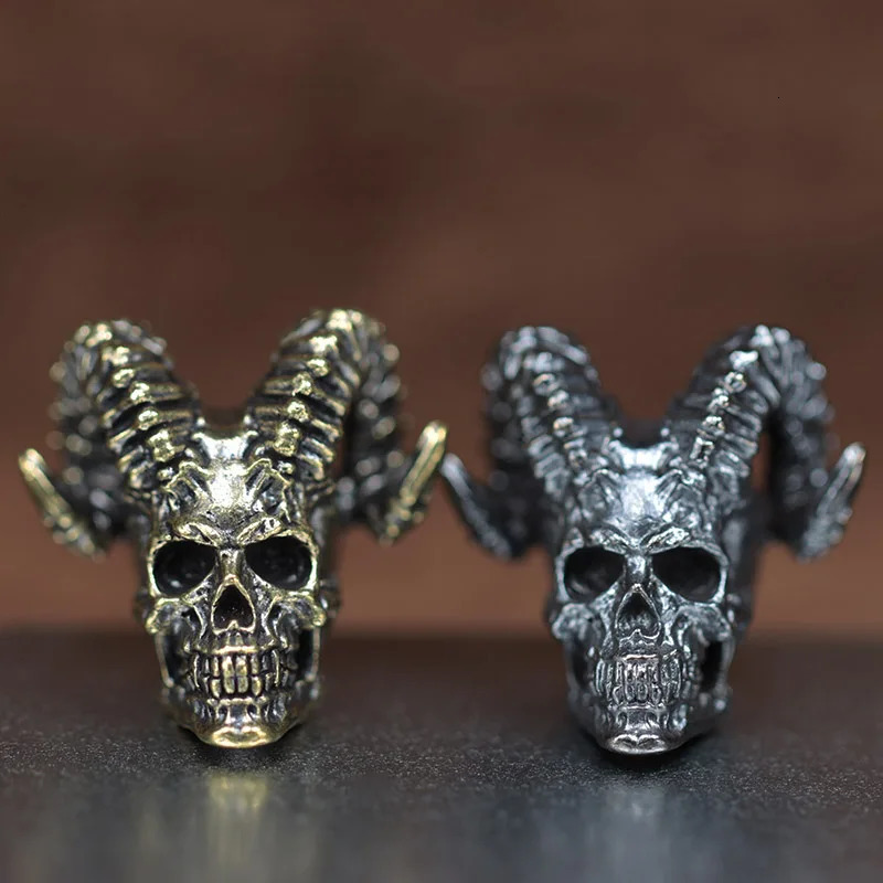 Goat Horn Skull Head Brass Knife Beads EDC Outdoor DIY Paracord Accessories Woven Lanyard Pendants Jewelry Punk Bracelets Charms 250213
