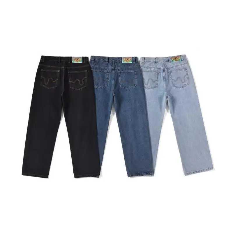 American retro high street ins flying dog loose version wide leg jeans beautiful trendy street washed denim trousers for men X250220