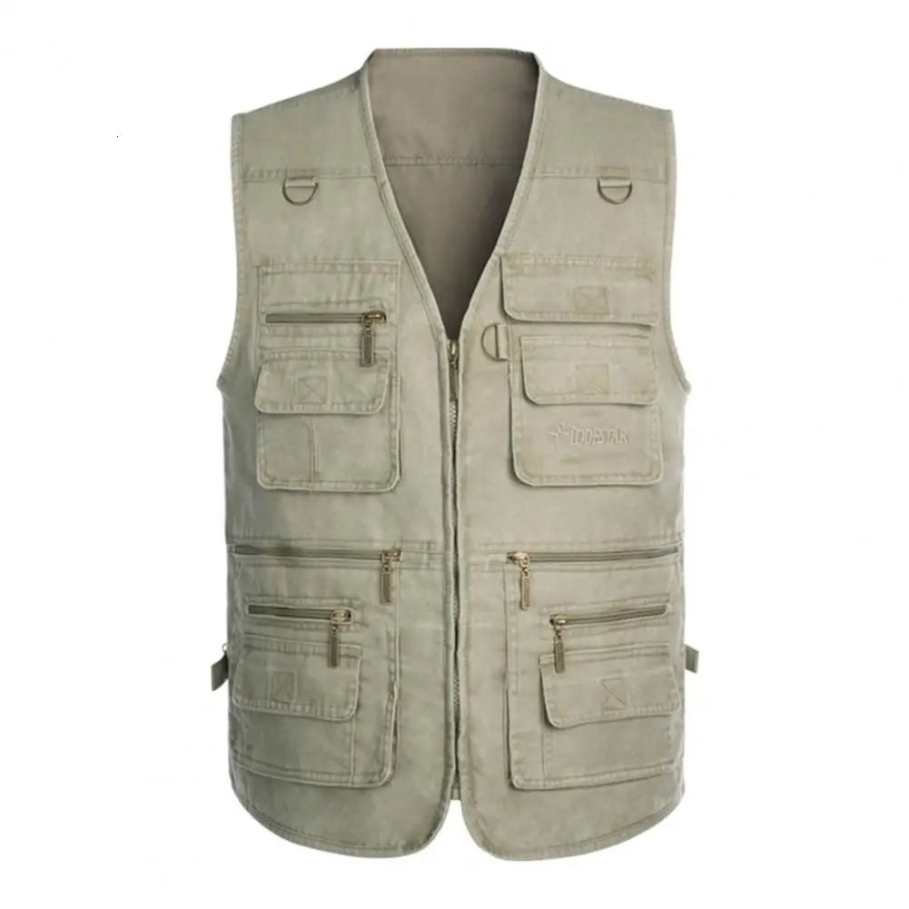 Male Casual Summer Big Size Men Waistcoat Solid V Neck Sleeveless Multi Pockets Pograph Waistcoat Outdoor Vest Fishing Coat 250219
