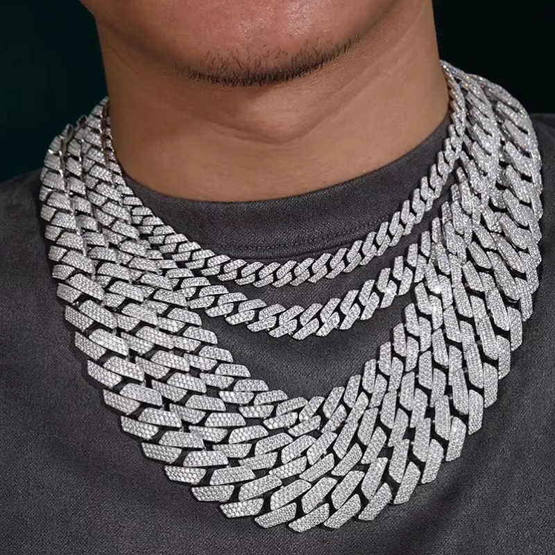 Sier Iced Out Jewelry Cadena Cubana 14mm Wide Moissanite Dia Hip Hop Cuban k Chain Necklace for Mens