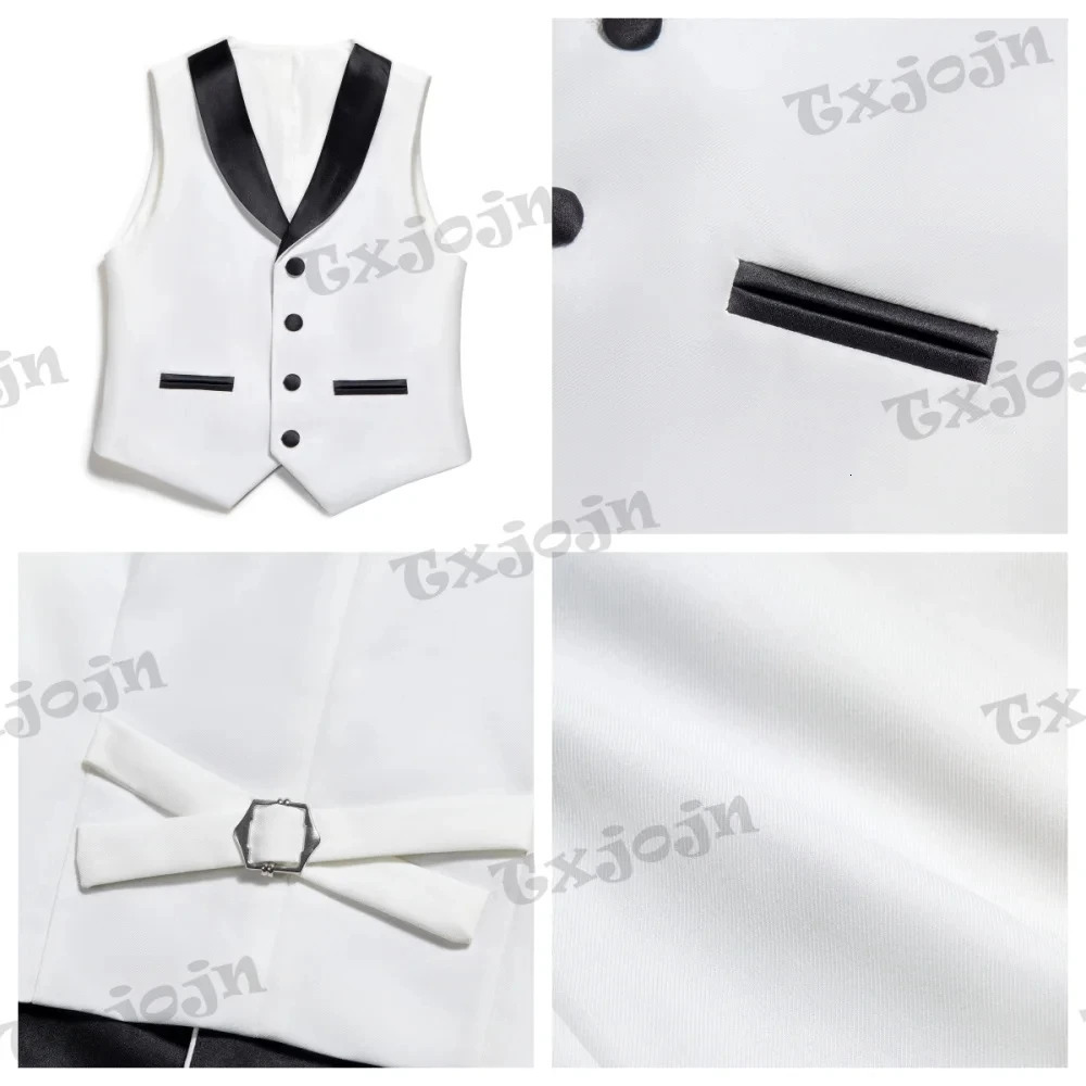 Formal Boys Slim Fit Suit For Piano Performance Contest Classic White 4 Pieces Blazer Vest Pants Bow Tie Wedding Birthday Party 250219
