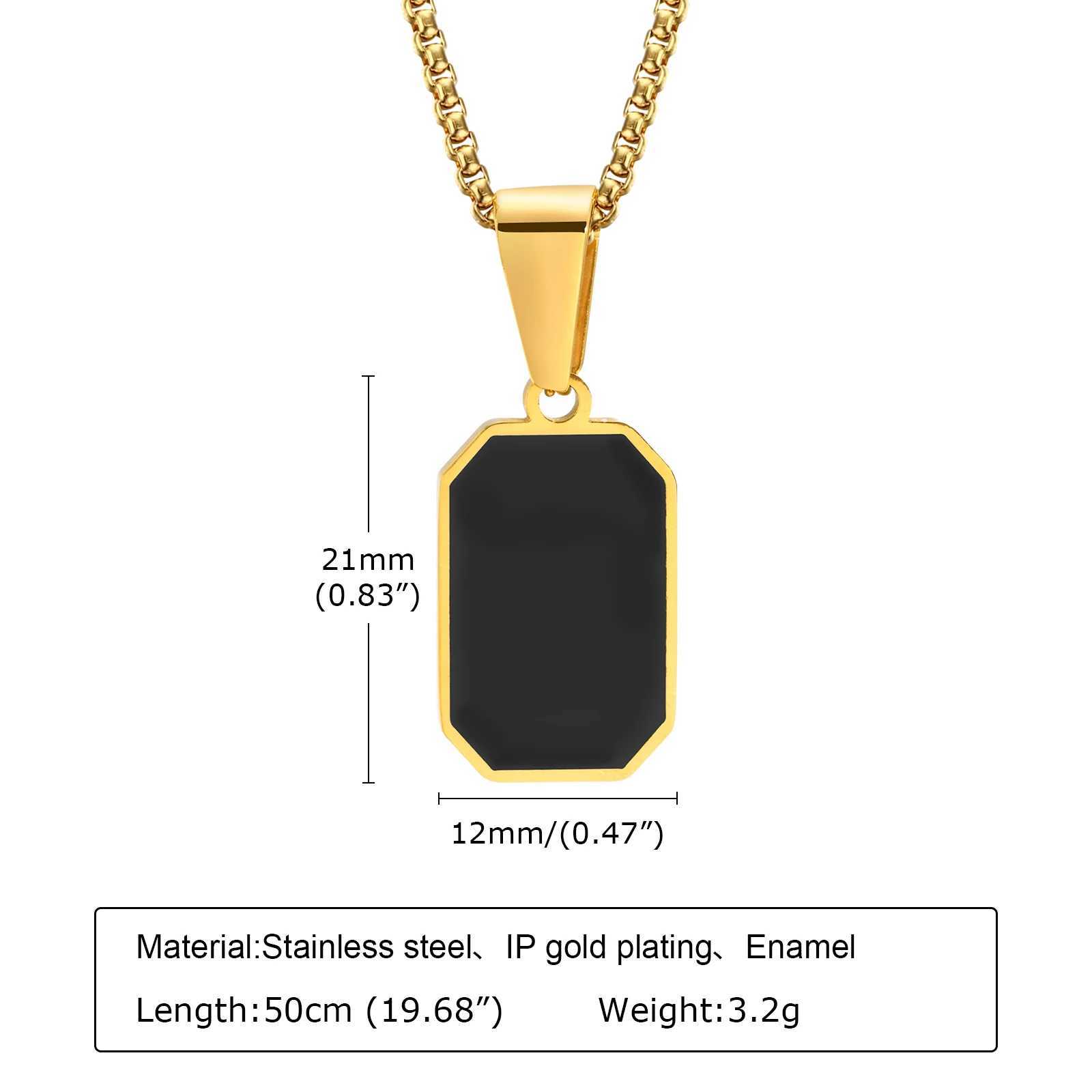 Stylish Mens Geometric Square NecklacesBlack Enamel Rectangle Pendant with Rope Box Chain CollarTren Jewelry GiftsXJ250219