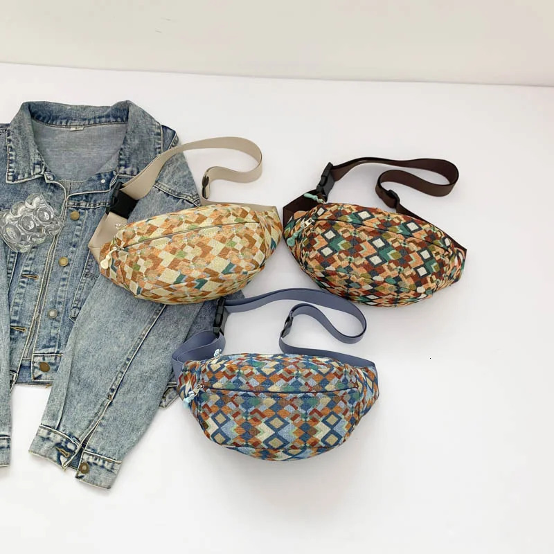 Fashion Grid pattern Chest Bags For Women Canvas Waist Bag Large Capacity Shoulder Crossbody Purse Multifunction Fanny Pack 250219