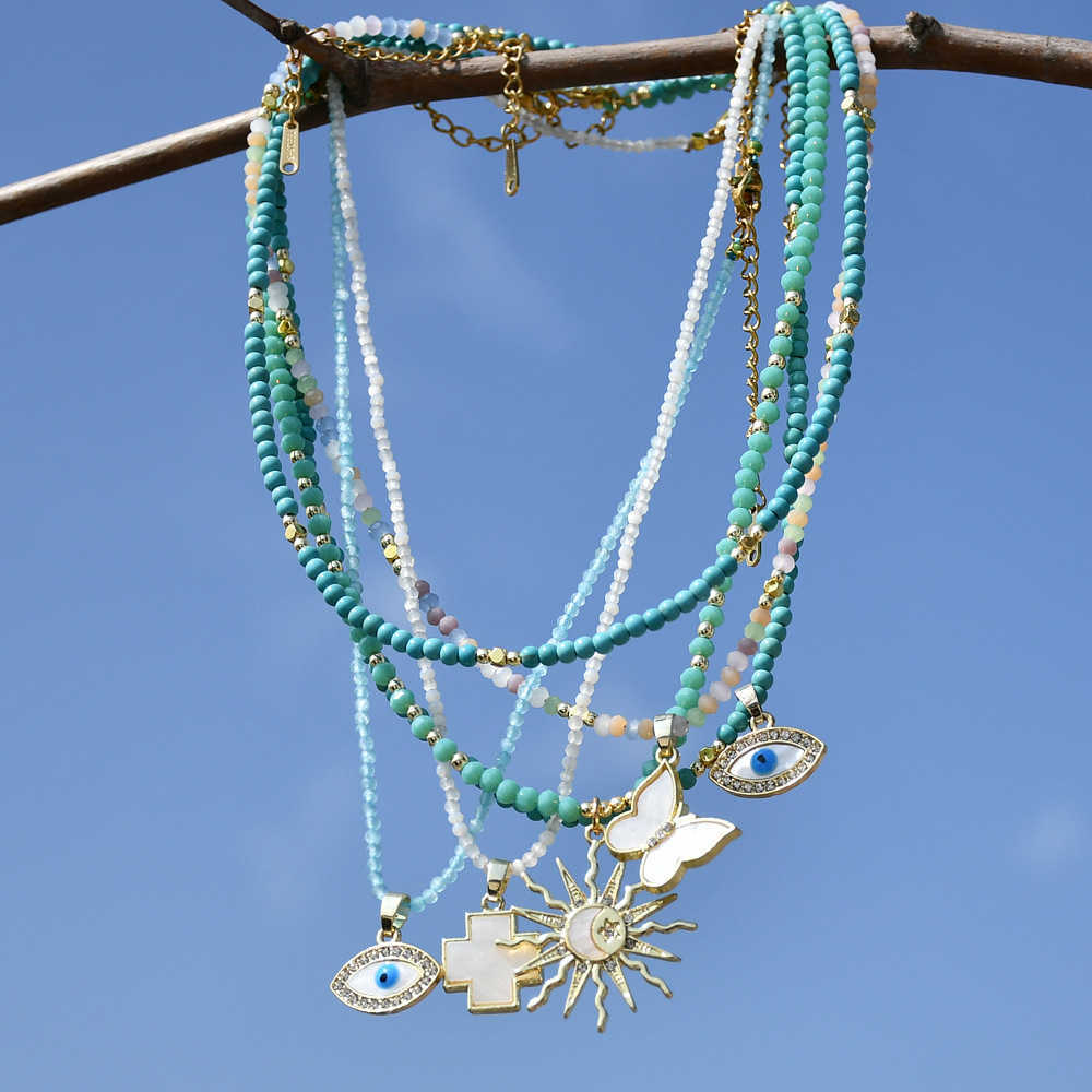 Pendant Necklaces Summer Dopamine Jewelry Butterfly Necklace Female Y2K Devils Eye Crystal Bead Necklace Ins Premium H25219