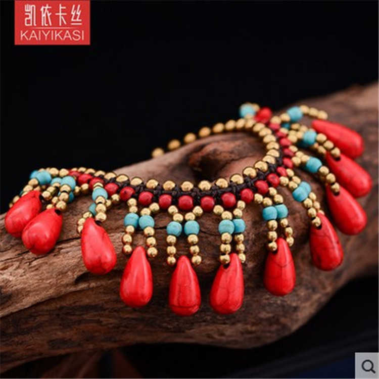 Pendant Necklaces Tibetan woven ethnic style multi-layered tassel ankle chains exotic palace style foot accessories womens antique style accessories H