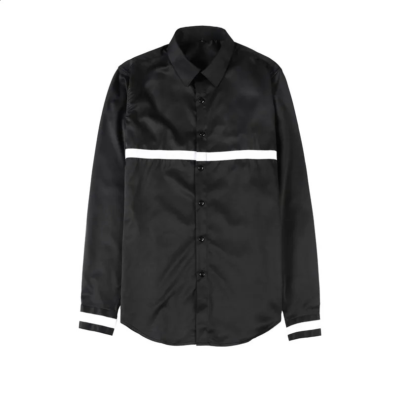 Autumn Long Sleeve Shirts Slim Fit Casual Business Formal Dress Ribbon Decoration Social Party Office Mens Clothing 250220