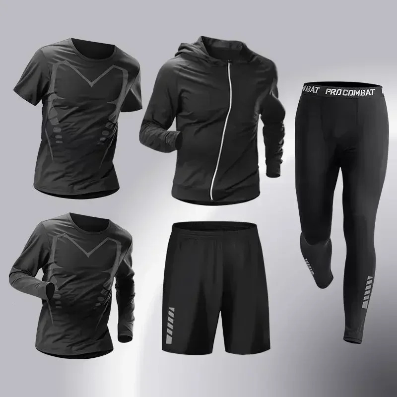Fashion 3-5 PCS Mens Running Sportswear Set Fitness Jogging Compression Tracksuit Suit Training Sports Clothes Dry Fit Leggings 250220