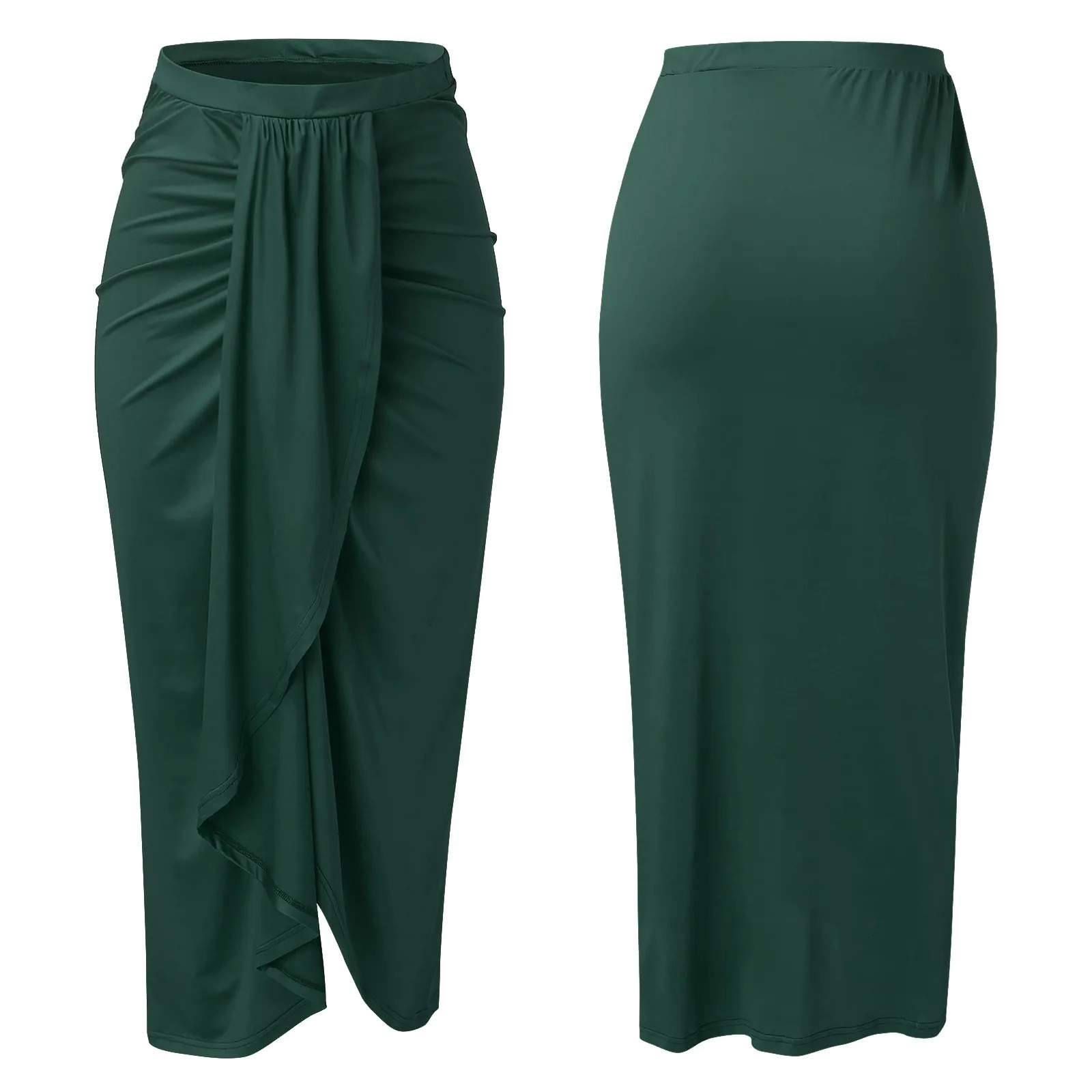 Chic Elegant Party Wine Skirt Asymmetrical Casual Slit Wrap Elastic High Waist Maxi Draped Skirts 2023 Women 250220