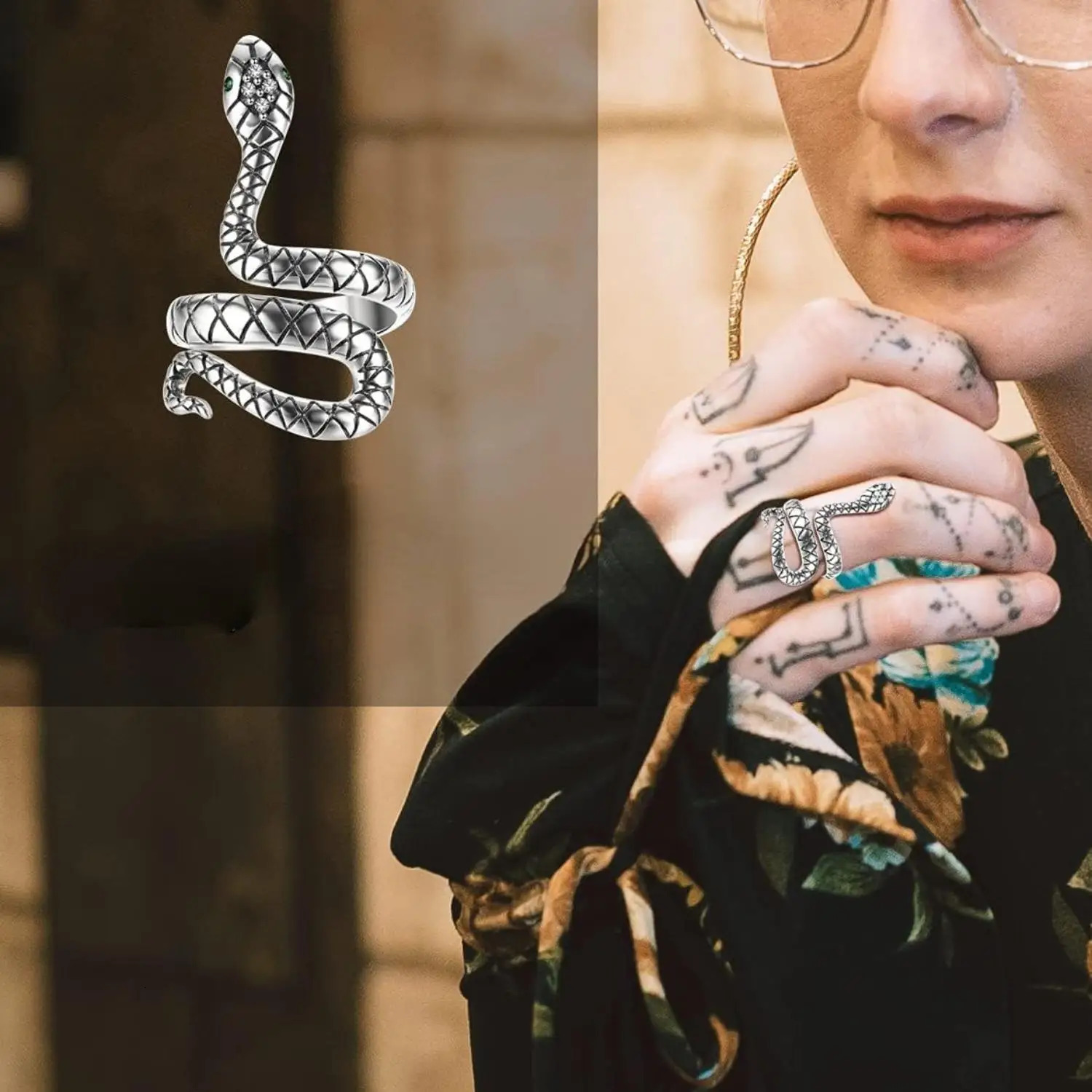 Fansilver S925 Sterling Silver Snake Ring Stylish Ring for Women Vintage Punk Rings Adjustable Open CZ Snake Finger Ring Jewelry 250220