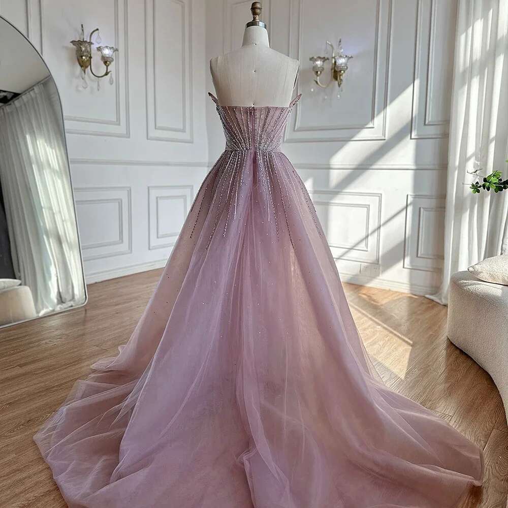 Hill Serene Customized Pink Crystal Beaded Saudi Mermaid Evening Dresses Gowns With Overskirt For Formal Ocn BLA mal