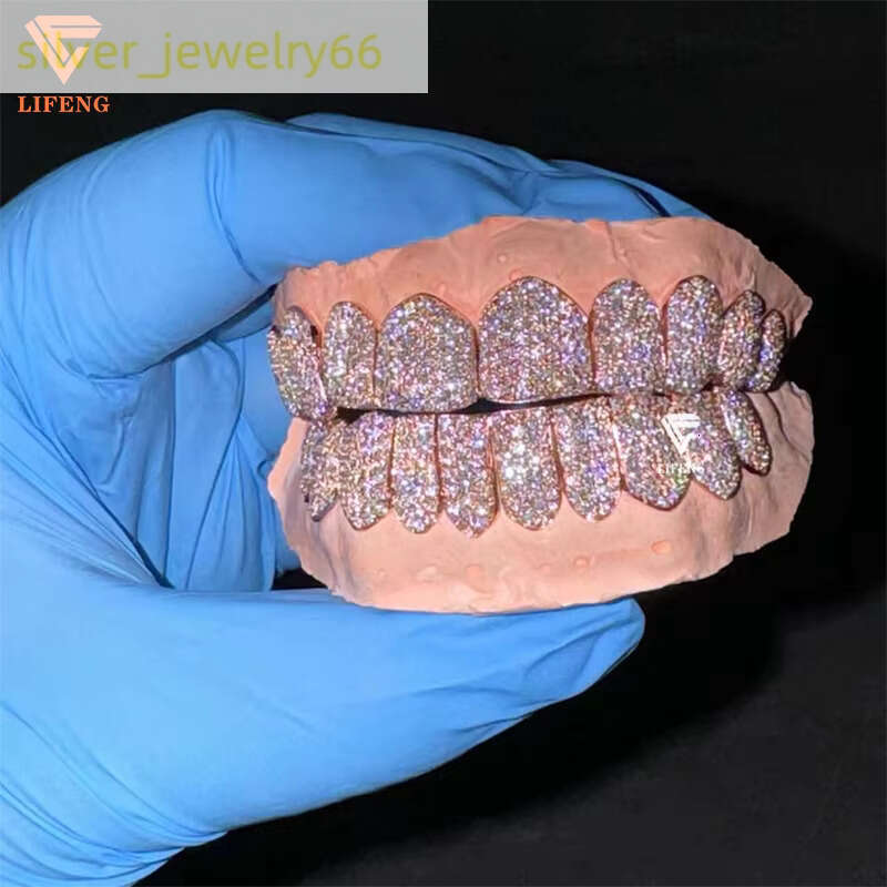 Custom Made Rose Jewelry Vvs Moissanite Dia Tooth 10k 14k Gold Sier Iced Out Grillz for Teeth