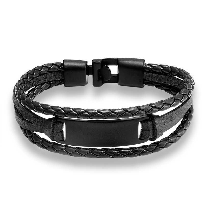 Charm Bracelets Hand woven multi-layer mens leather bracelet creative ethnic style simple nameplate bracelet leather student bracelet H25220