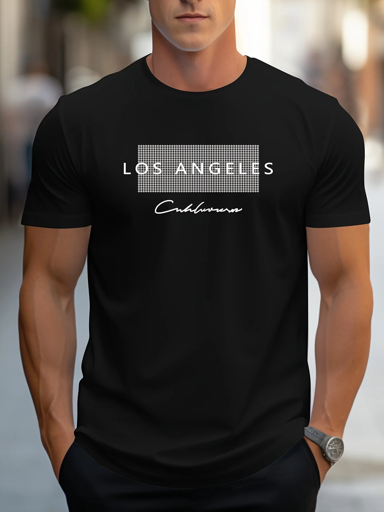 Mens 100% cotton summer loose fit large Los Angeles Graphic printed slim casual sports round neck short sleeved Tshirt top 250218