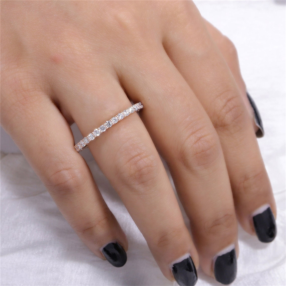 18K Real Gold 2.0mm Round Cut Lab Grown Diamond Eternity Band Ring Yellow Gold Full CVD HPHT Diamond Dainty Stackable Wedding Ring